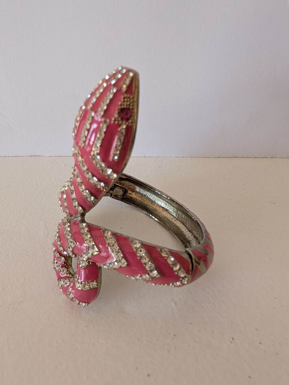 Vintage Snake Cuff Bracelet Pink Clear Crystal And Pink Snake Eyes